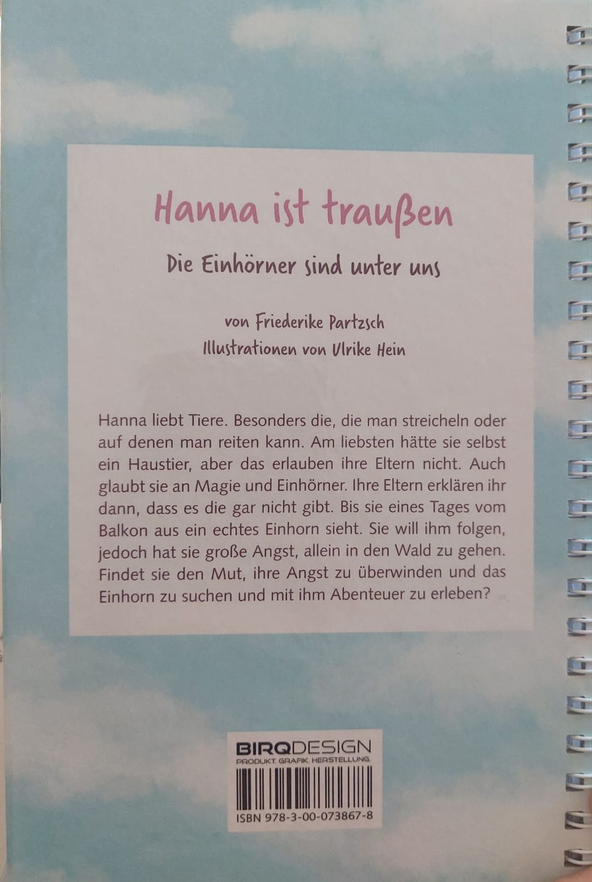 Rückseite des Kinderbuchs Hanna ist traußen